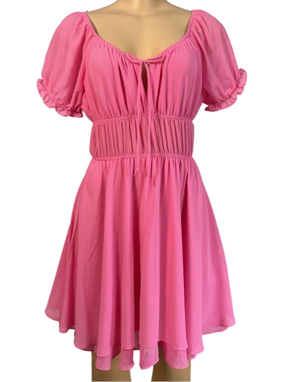 NWT Pink Puff Sleeve Tie-Front Mini Dress Size XL 🌸 Self Esteem (Macy’s Brand)